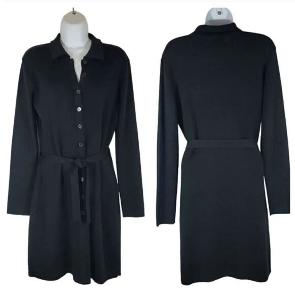 Vintage 90's Y2K Esprit de Corp Wool Button Down Belted Knit Dress Size Medium - Picture 1 of 8